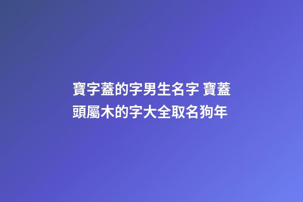 寶字蓋的字男生名字 寶蓋頭屬木的字大全取名狗年
